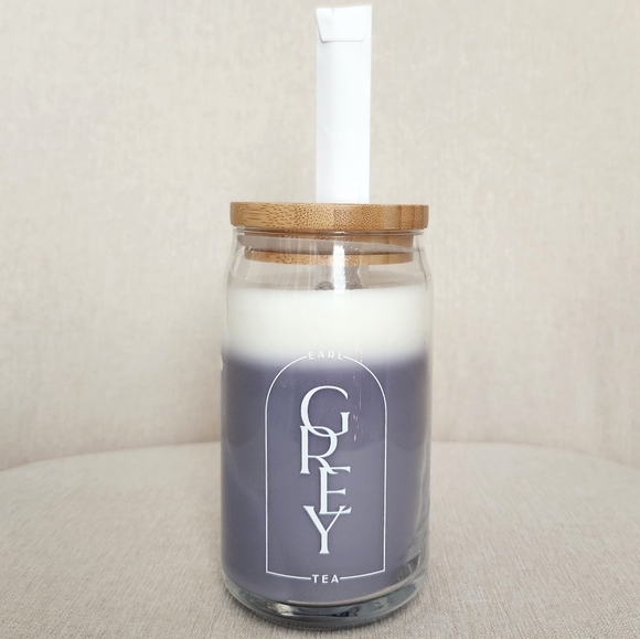 DW Home Earl Grey Tea Scented Candle in Reusable Glass Cup w/ Metal Straw - Picture 2 of 7